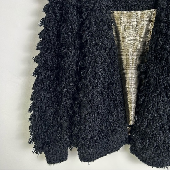 Vintage Le Sweater Black Shag Fringe Button Sweater Jacket - Picture 7 of 9